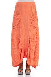 Crinkled Coral Silk Maxi Skirt 1