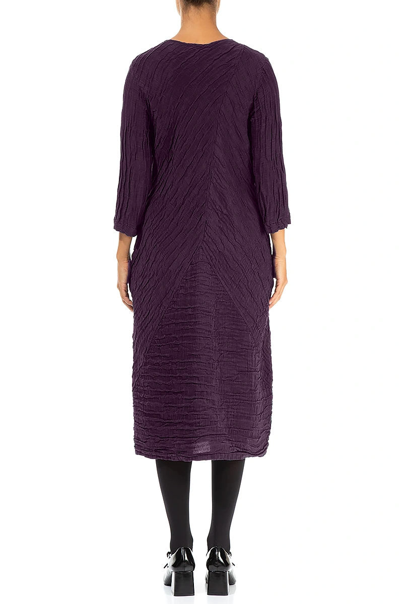 Crinkle-Midikleid aus Dunkelpflaume-Seide und Leinen