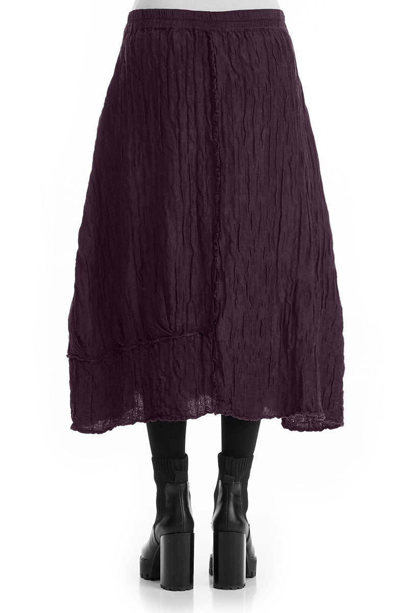 Crinkled Deep Plum Silk Linen Skirt