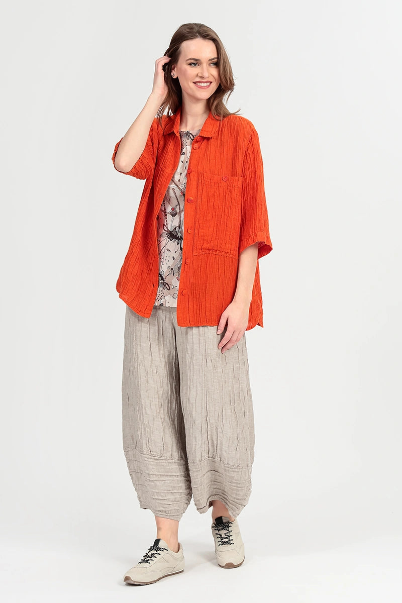 Crinkled Flame Orange Silk Shirt 1