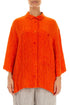 Crinkled Flame Orange Silk Shirt 1