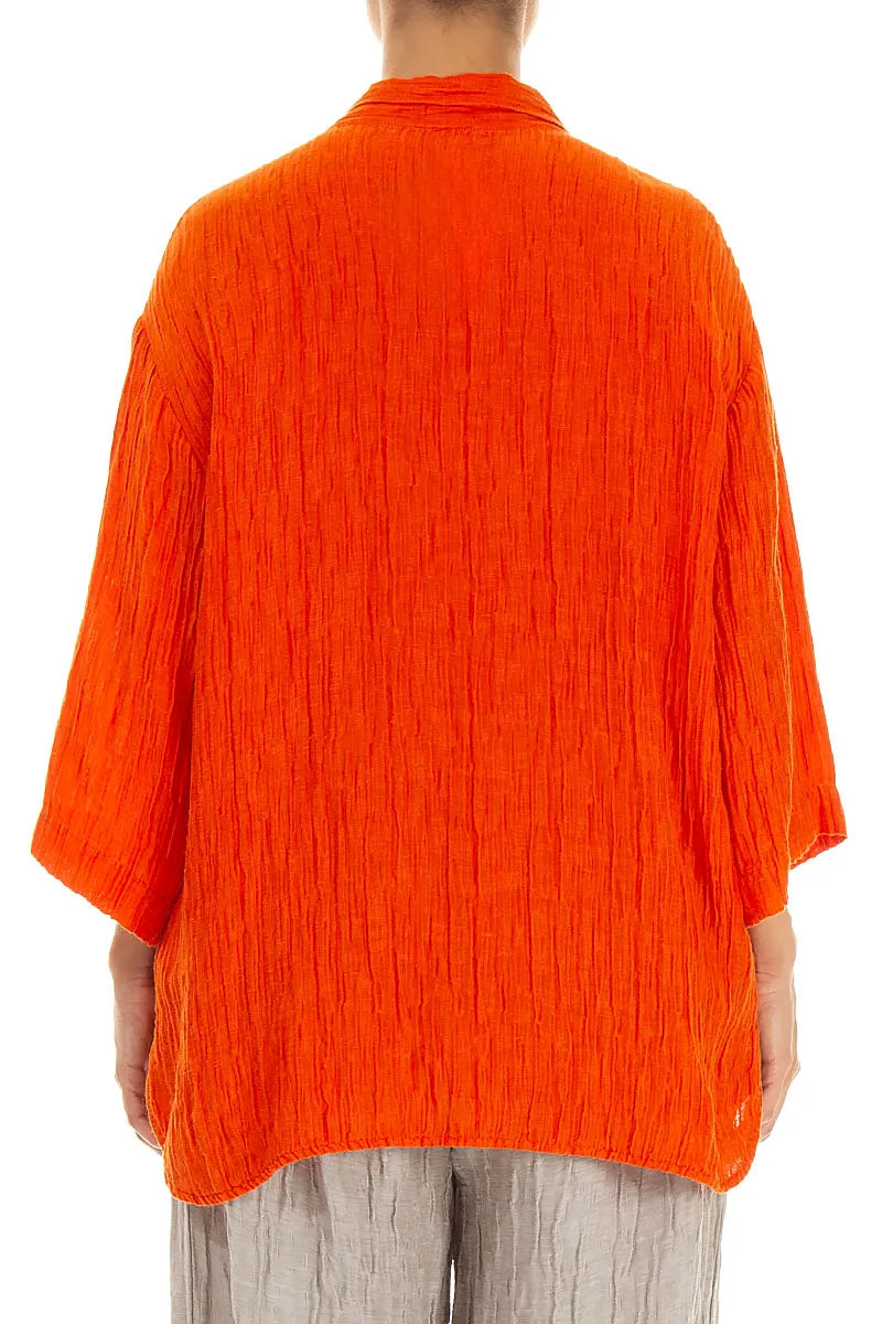 Crinkled Flame Orange Silk Shirt 2