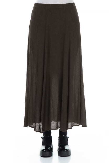 Crinkled Forest Brown Silk Viscose Skirt 1