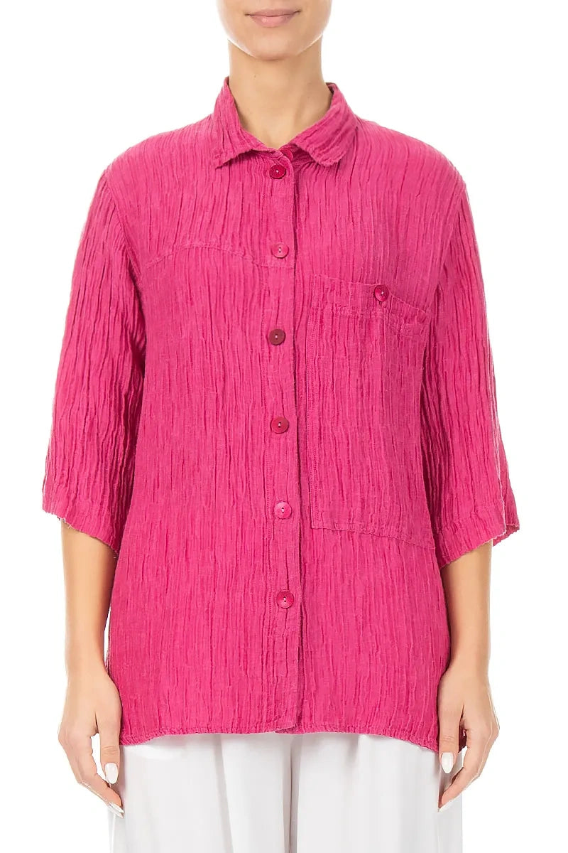 Crinkled Fuchsia Silk Shirt 1