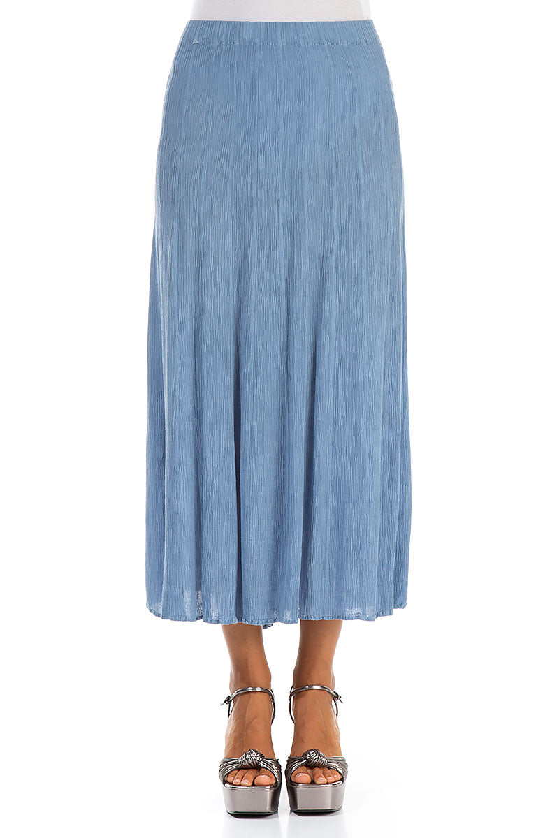 Crinkled Light Denim Silk Viscose Skirt 1