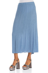 Crinkled Light Denim Silk Viscose Skirt 3