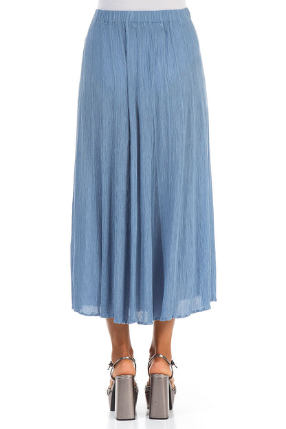 Crinkled Light Denim Silk Viscose Skirt 2