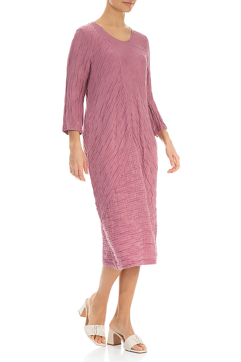 Crinkled Mauve Taupe Silk Linen Midi Dress 3
