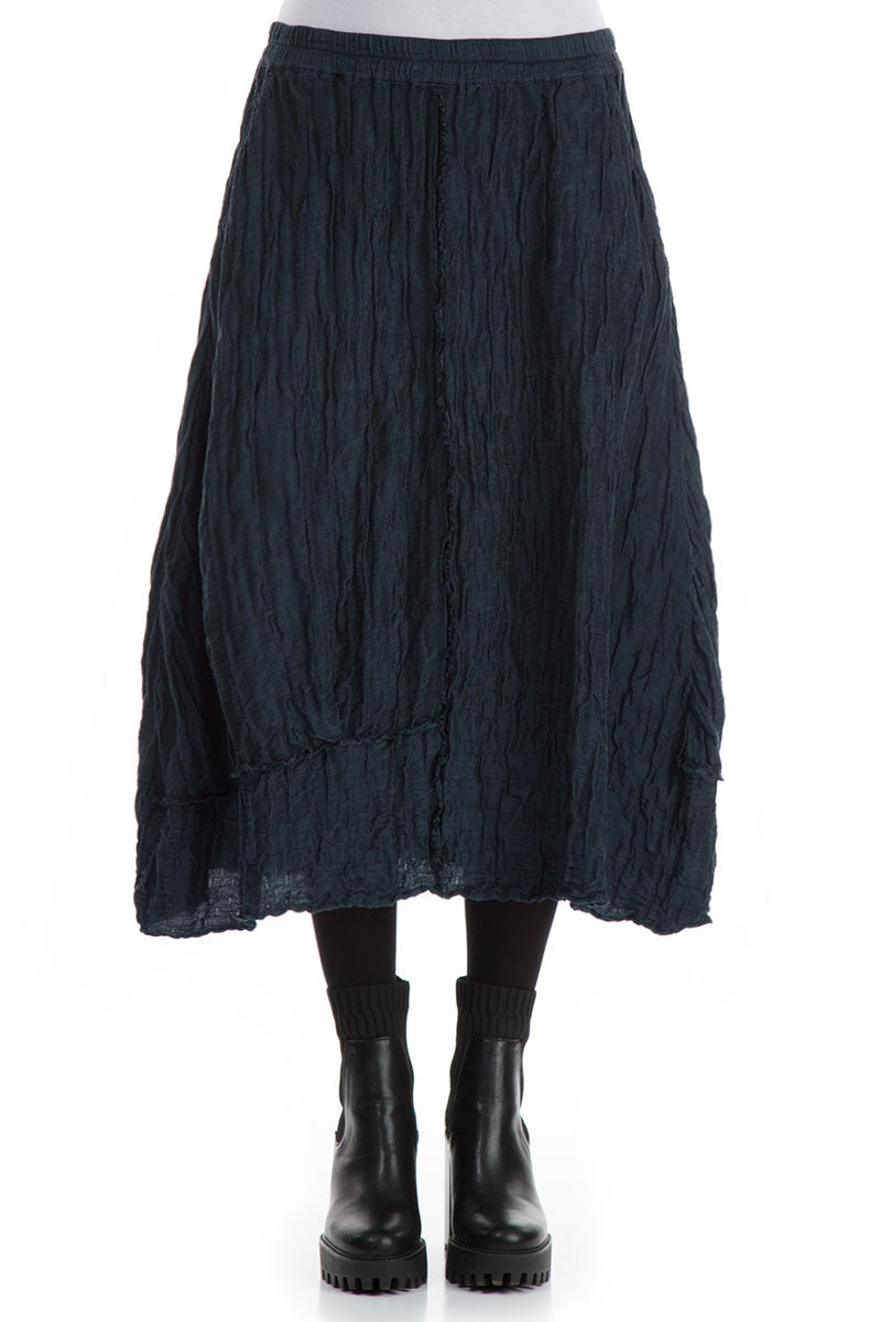 Crinkled Midnight Blue Silk Linen Skirt 1