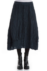 Crinkled Midnight Blue Silk Linen Skirt 1