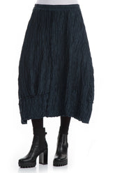 Crinkled Midnight Blue Silk Linen Skirt 3