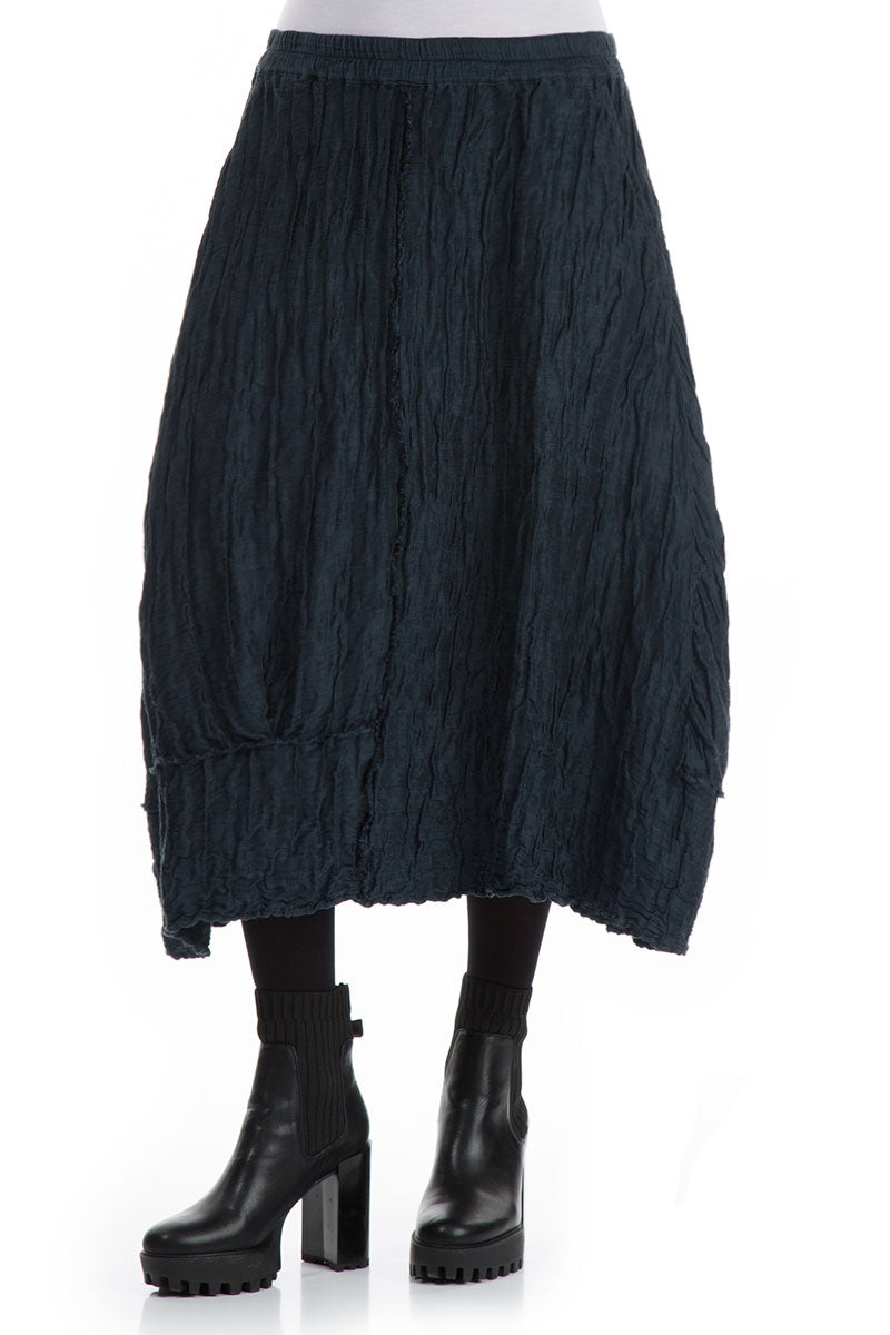 Crinkled Midnight Blue Silk Linen Skirt 3