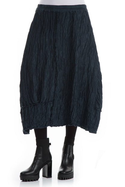Crinkled Midnight Blue Silk Linen Skirt 3