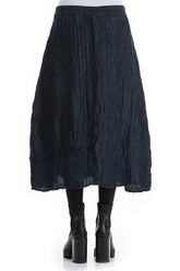 Crinkled Midnight Blue Silk Linen Skirt 2