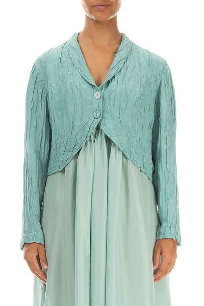 Crinkled Mint Silk Linen Bolero Jacket 1