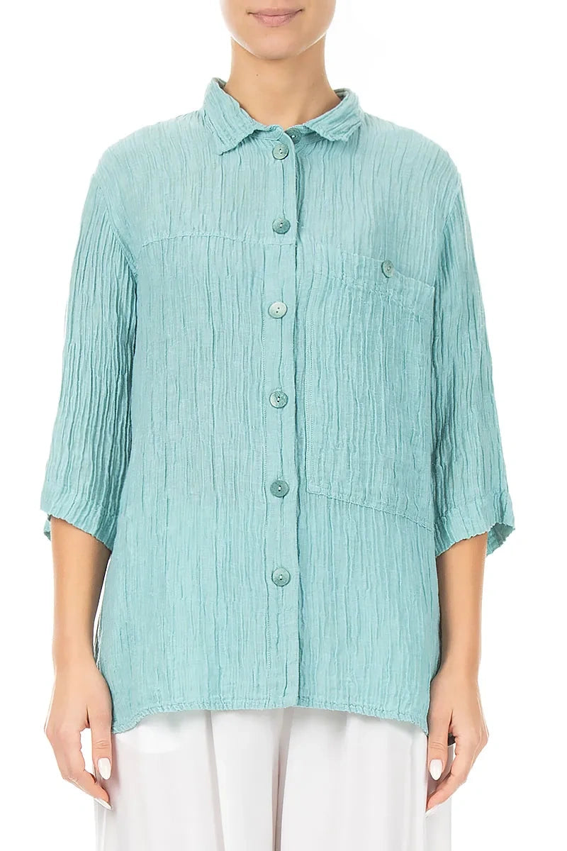 Crinkled Mint Silk Shirt