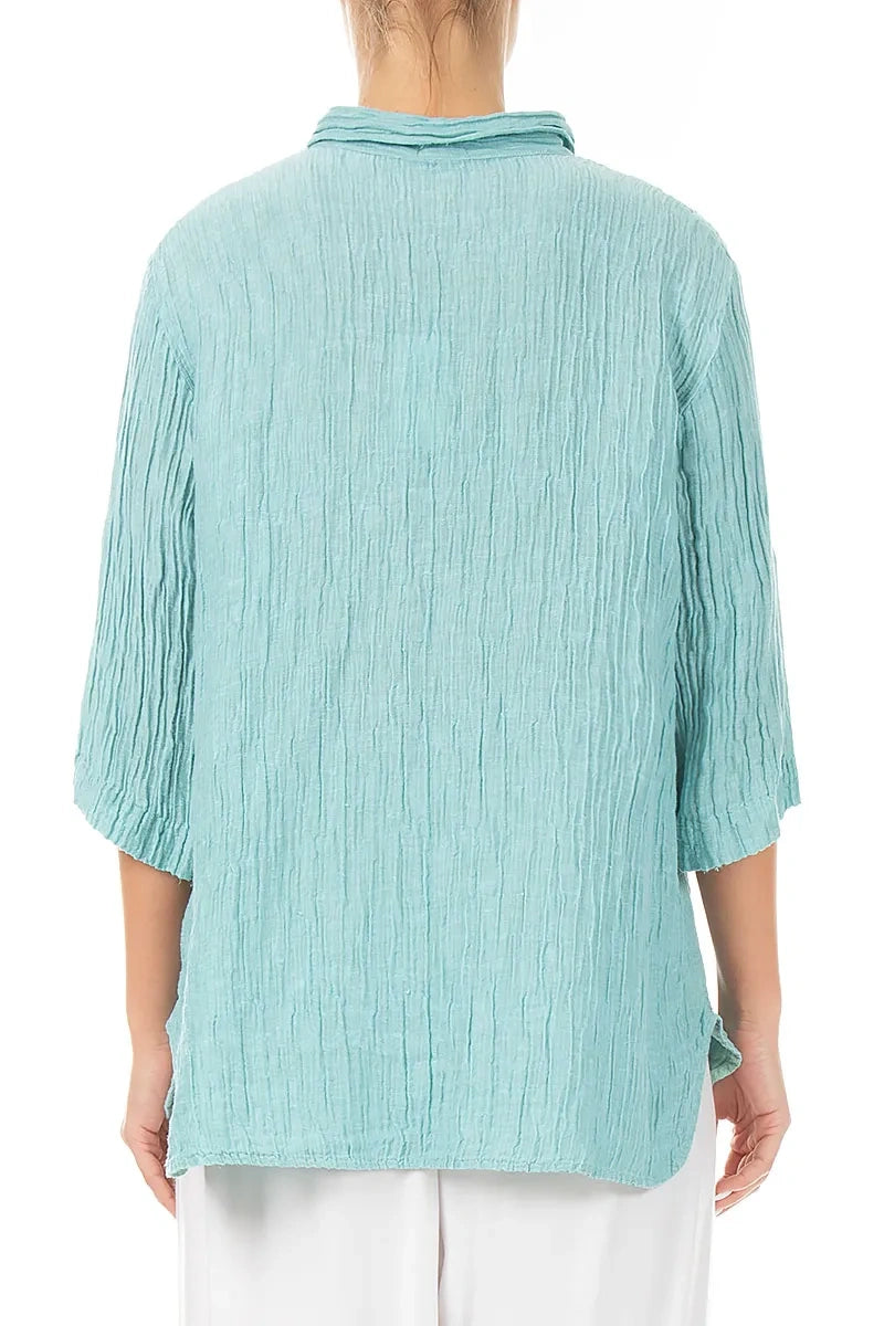 Crinkled Mint Silk Shirt