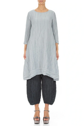 Crinkled Silver Grey Silk Linen Tunic Dress 1