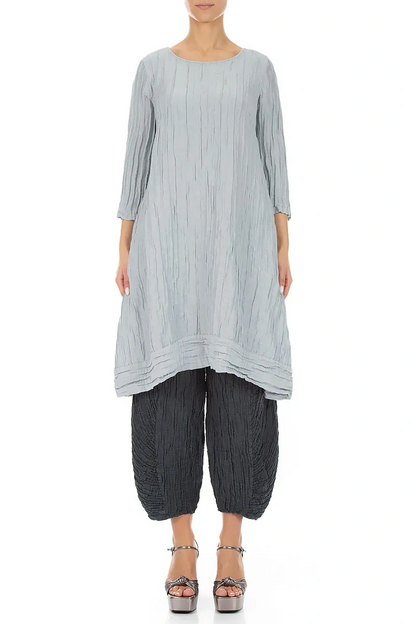 Crinkled Silver Grey Silk Linen Tunic Dress 1
