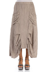 Crinkled Beige Silk Maxi Skirt 1