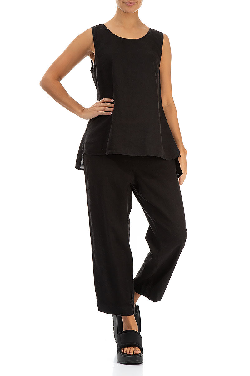Cropped Black Linen Trousers 4