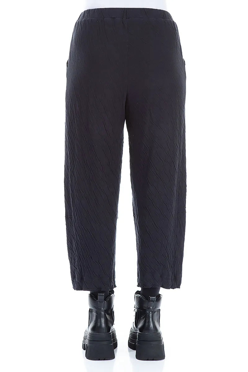 Cropped Black Wavy Cotton Trousers 2