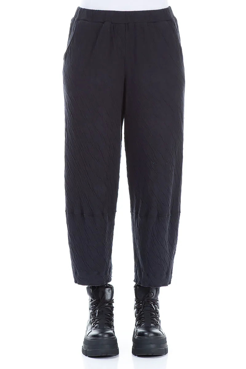 Cropped Black Wavy Cotton Trousers 1