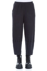 Cropped Black Wavy Cotton Trousers 1