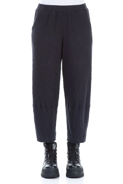 Cropped Black Wavy Cotton Trousers 1