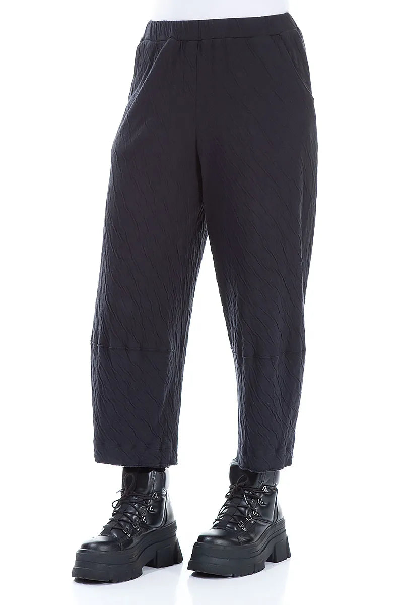 Cropped Black Wavy Cotton Trousers 3