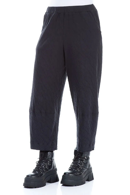 Cropped Black Wavy Cotton Trousers 3