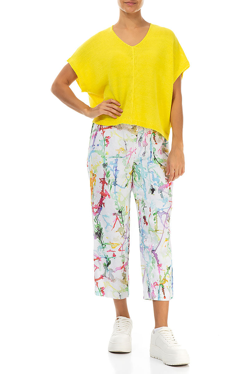 Cropped Colour Splash Linen Trousers 4