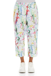 Cropped Colour Splash Linen Trousers 1