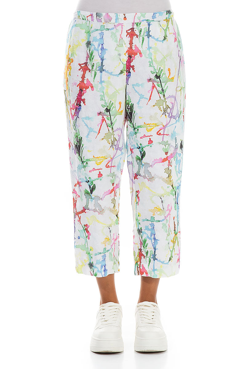 Cropped Colour Splash Linen Trousers 1