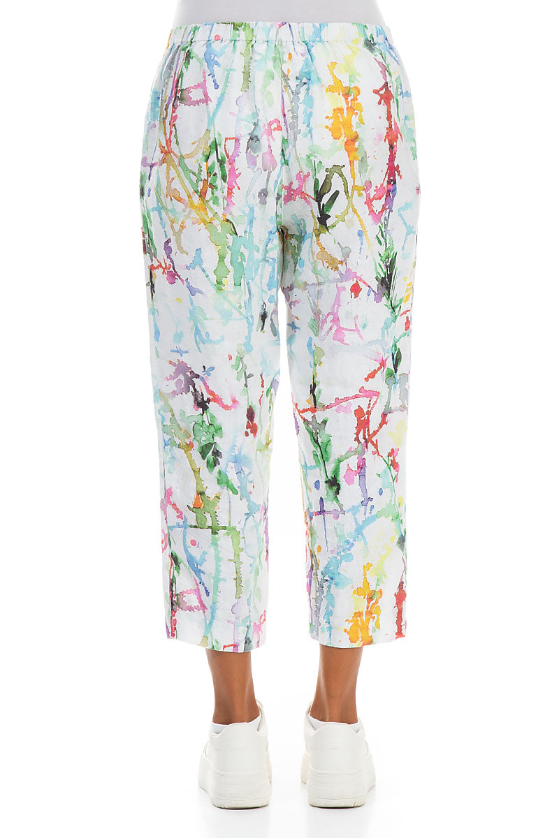 Cropped Colour Splash Linen Trousers 2