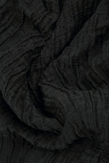 Cropped Crinkled Black Silk Linen Trousers