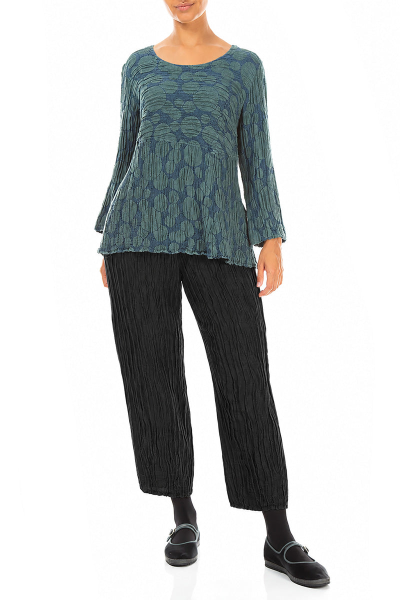 Cropped Crinkled Black Silk Linen Trousers