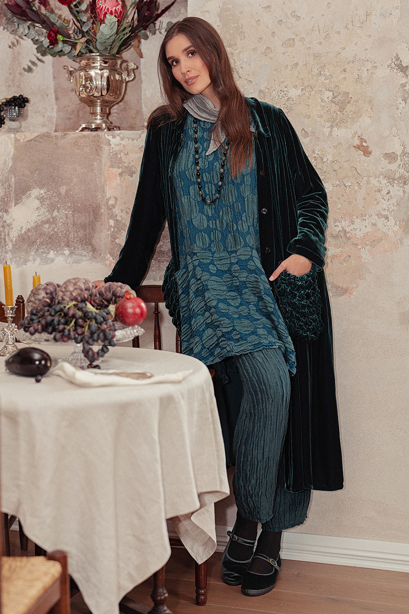 Cropped Crinkled Deep Turquoise Silk Linen Trousers 6