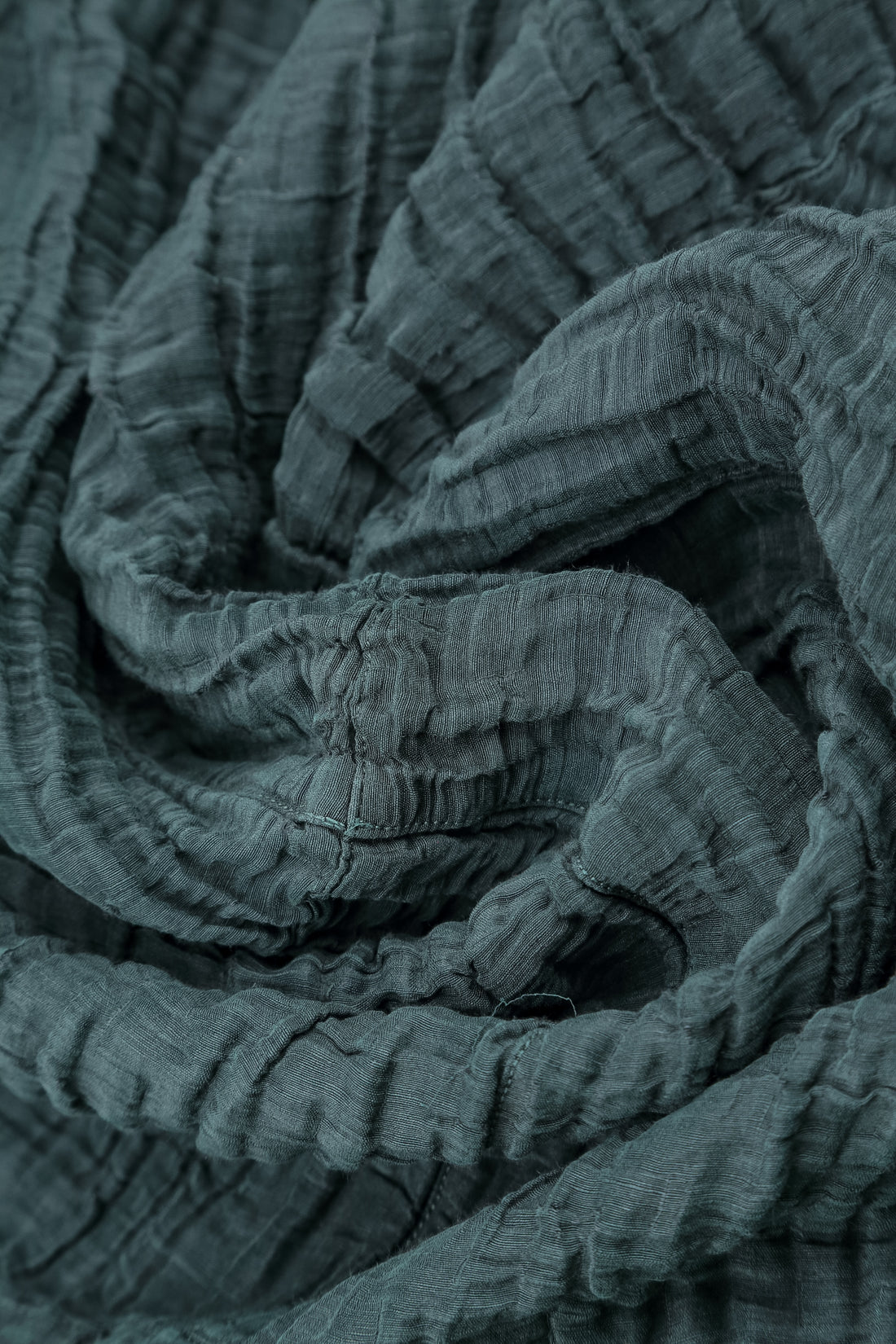 Cropped Crinkled Deep Turquoise Silk Linen Trousers 5