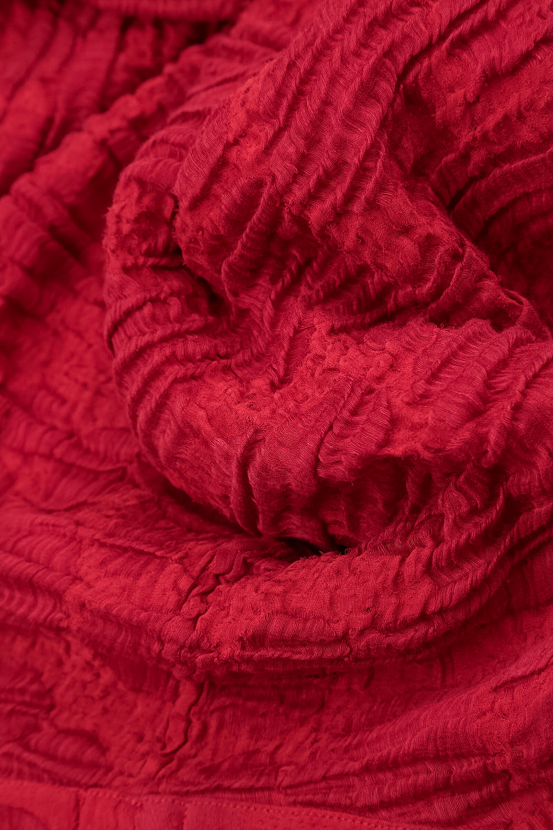 Cropped Sleeves Cherry Red Circle Silk Linen Blouse