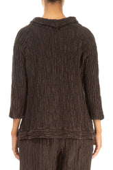 Cropped Sleeves Forest Brown Circle Silk Linen Blouse 2