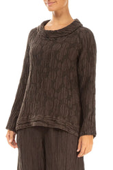 Long Sleeves Forest Brown Circle Silk Linen Blouse 3