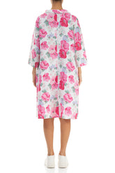 Cropped Sleeves Cowl Neck Peony Blossom Linen Dress 2