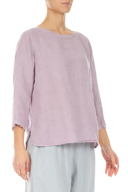 Cropped Sleeves Longer Back Lilac Linen Top 3