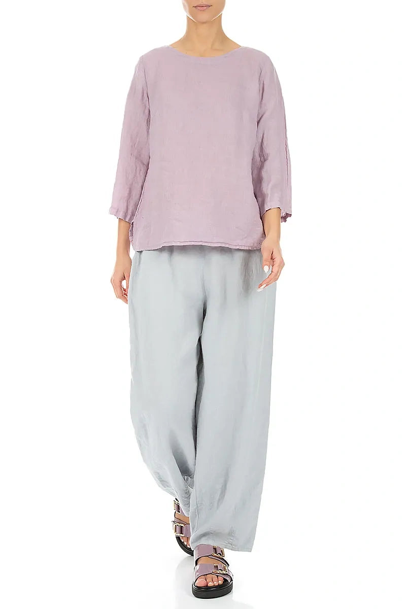 Cropped Sleeves Longer Back Lilac Linen Top 4