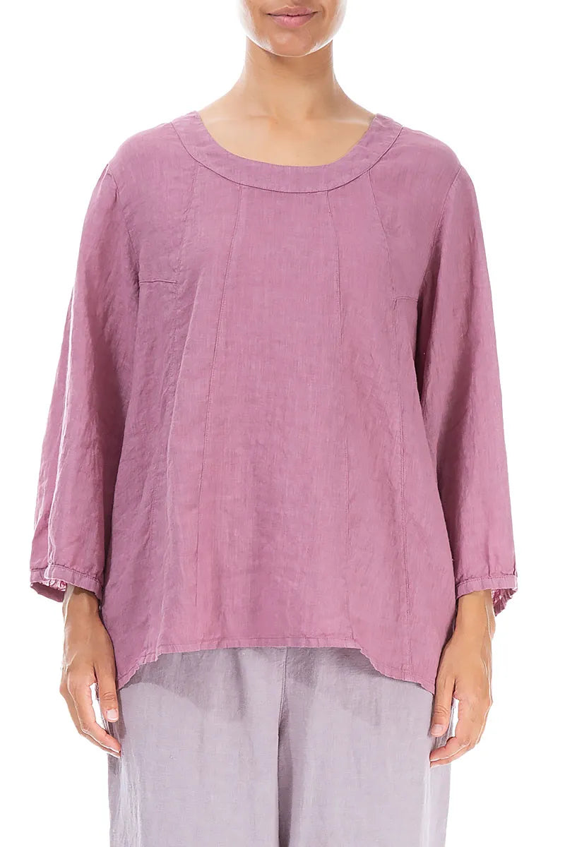 Cropped Sleeves Mauve Taupe Linen Blouse 1