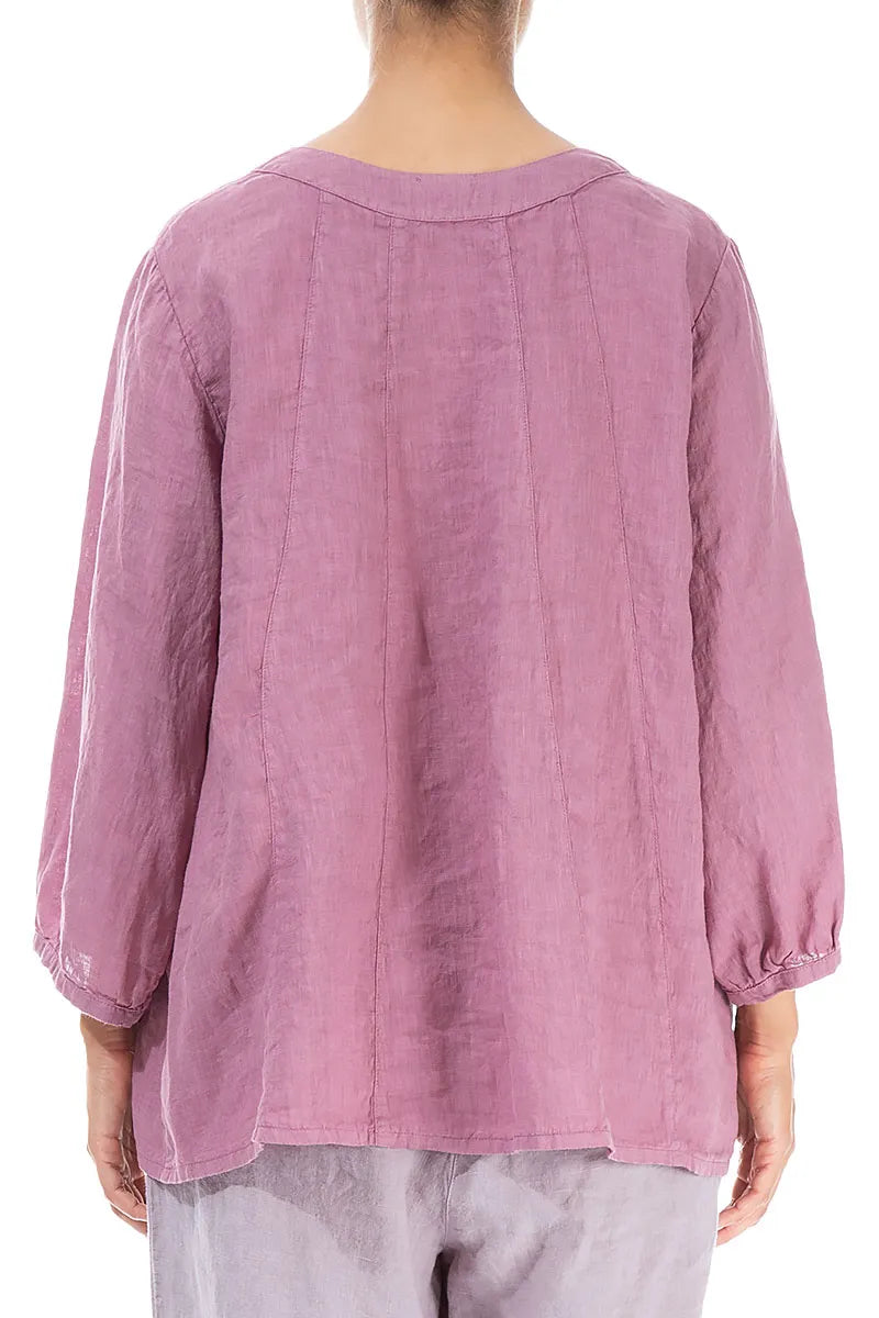 Cropped Sleeves Mauve Taupe Linen Blouse 2