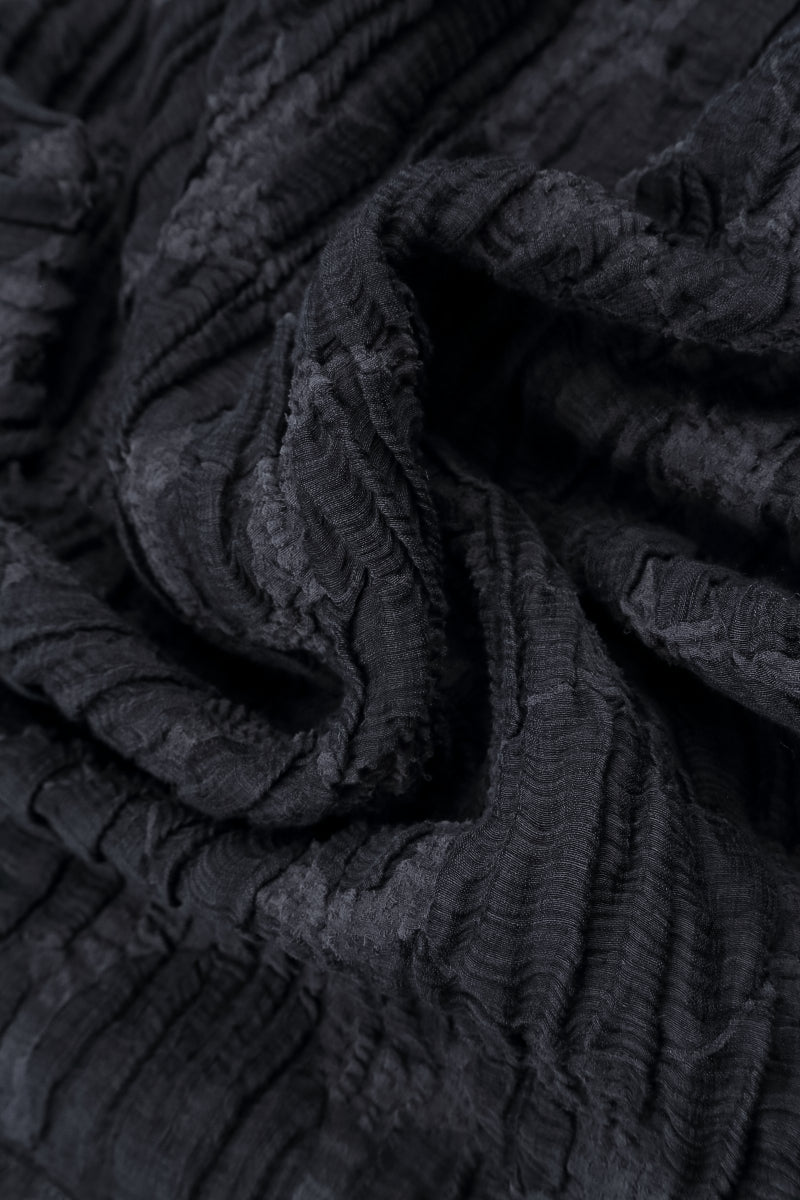 Cropped Sleeves Slate Blue Circle Silk Linen Blouse