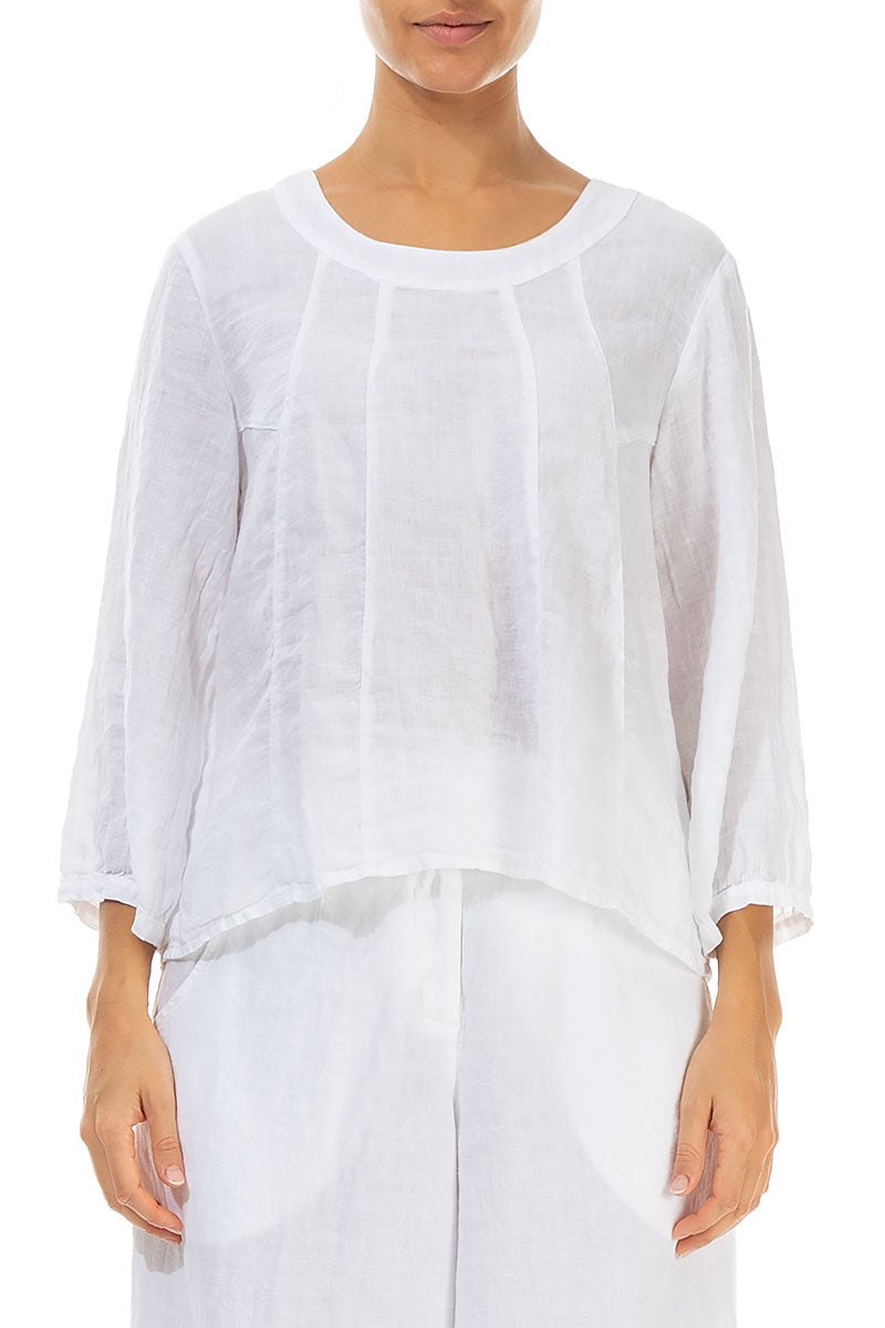 Cropped Sleeves White Linen Blouse 1