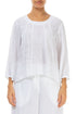 Cropped Sleeves White Linen Blouse 1